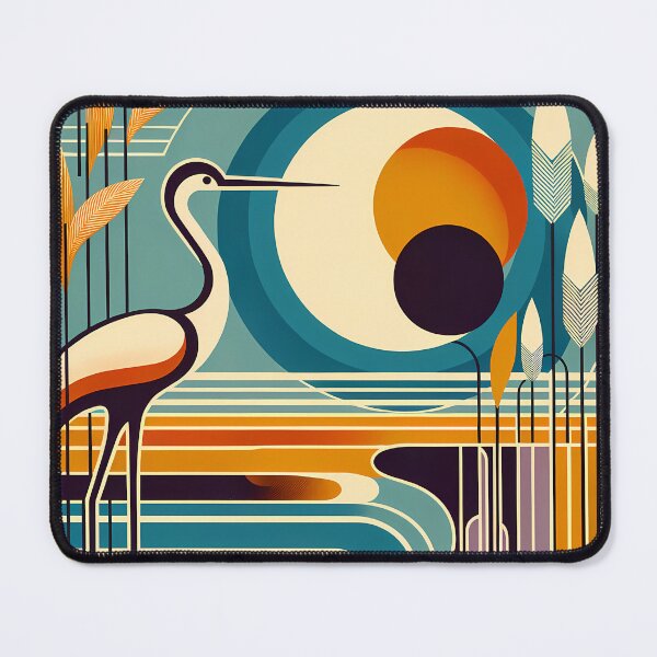Item preview, Stylised Heron with Teal Sun and Reeds designed and sold by InkSmithery.