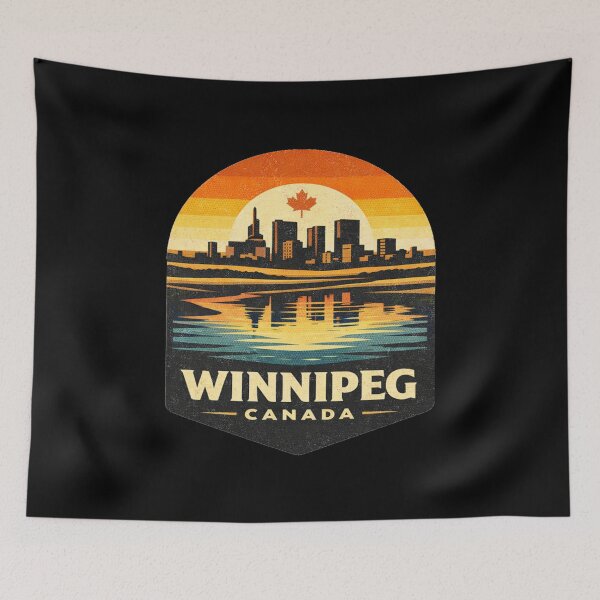 Item preview, Winnipeg Canada Vintage Sunset Skyline T-Shirt – Retro City Reflection Travel Poster Design designed and sold by Globalcitytees.
