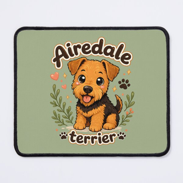 Item preview, Cute Airedale Terrier Puppy Illustration with Hearts & Floral Accents designed and sold by blankTeeShirt.
