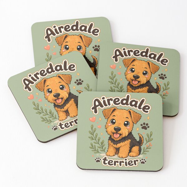 Item preview, Cute Airedale Terrier Puppy Illustration with Hearts & Floral Accents designed and sold by blankTeeShirt.
