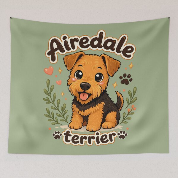 Item preview, Cute Airedale Terrier Puppy Illustration with Hearts & Floral Accents designed and sold by blankTeeShirt.