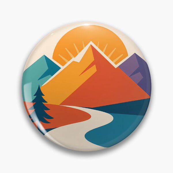 Item preview, Geometric Mountain Sunrise with Winding River designed and sold by InkSmithery.