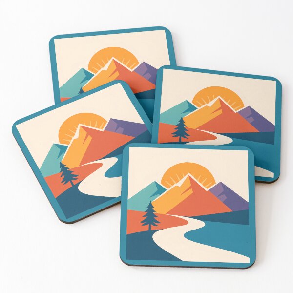 Item preview, Geometric Mountain Sunrise with Winding River designed and sold by InkSmithery.