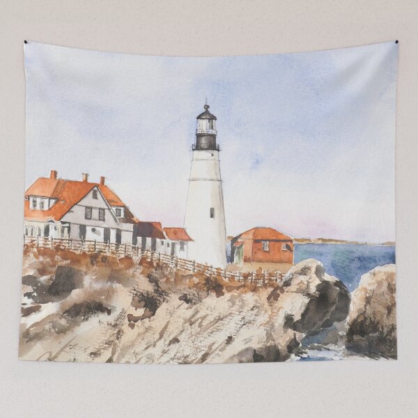 Aperçu de l'œuvre Peinture à l'aquarelle du phare de Portland Head créée et vendue par ColorandColor.