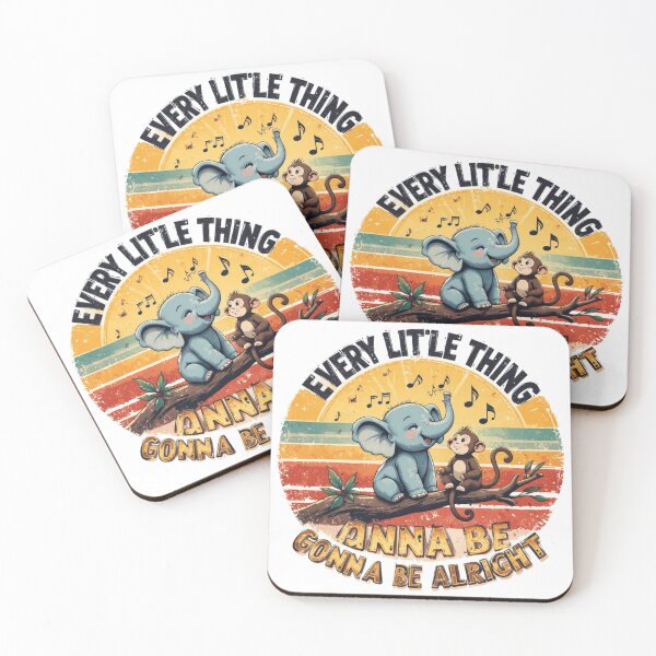 Item preview, Every Little Thing Gonna Be Alright Elephant Monkey Vintage Retro Cute Animal Art designed and sold by Amitabr14.