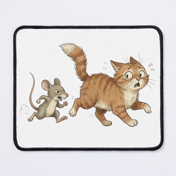 Item preview, Determined Mouse Chasing Scared Cat – Retro Storybook Style Illustration designed and sold by ilkami.