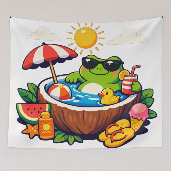 Item preview, Frog Chillin in Coconut Pool With Sunglasses Summer Vibes designed and sold by Owcomm.