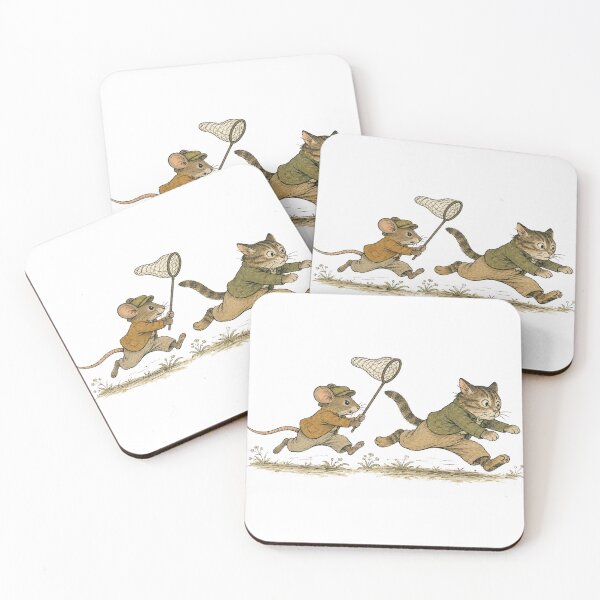 Item preview, Determined Mouse Chasing Scared Cat in Retro Storybook Style designed and sold by ilkami.
