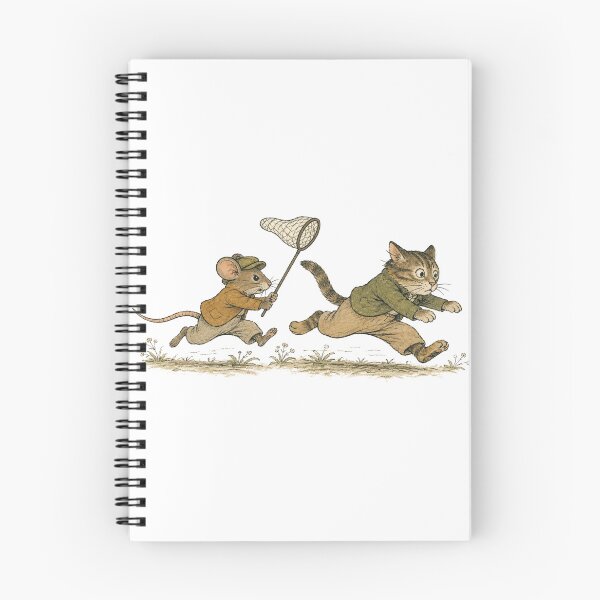 Item preview, Determined Mouse Chasing Scared Cat in Retro Storybook Style designed and sold by ilkami.