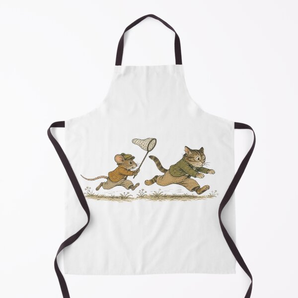 Item preview, Determined Mouse Chasing Scared Cat in Retro Storybook Style designed and sold by ilkami.
