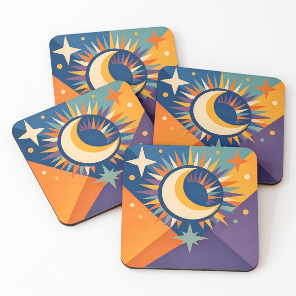 Item preview, Geometric Crescent Moon with Colourful Starburst designed and sold by InkSmithery.