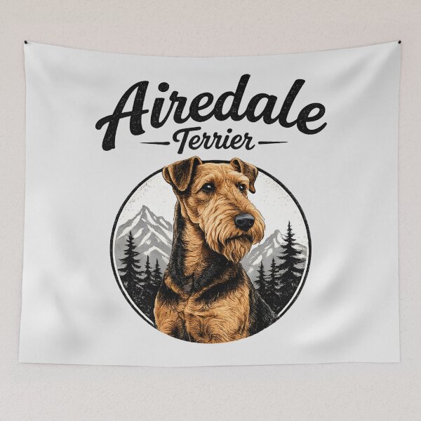 Item preview, Airedale Terrier Mountain Portrait – Vintage Wilderness Dog Illustration designed and sold by blankTeeShirt.