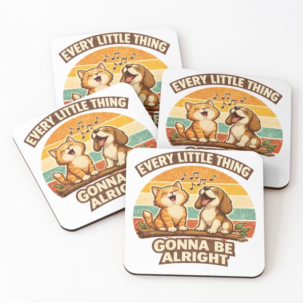 Item preview, Every Little Thing Gonna Be Alright Cute Cat Dog Singing Retro Vintage T-Shirt Design designed and sold by Amitabr14.