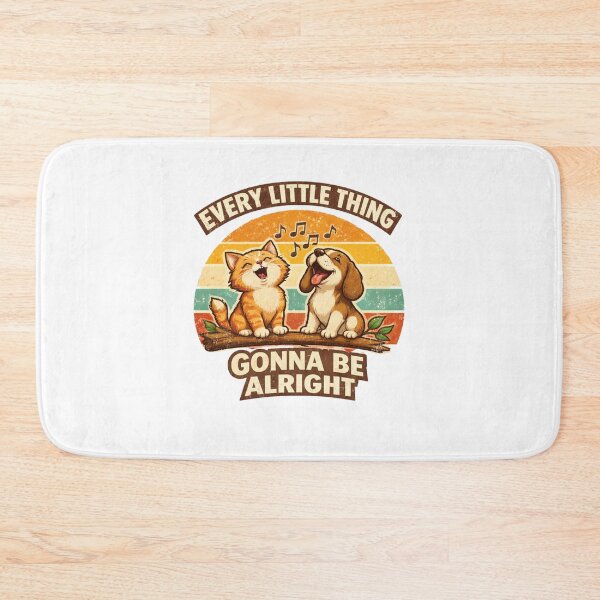 Item preview, Every Little Thing Gonna Be Alright Cute Cat Dog Singing Retro Vintage T-Shirt Design designed and sold by Amitabr14.