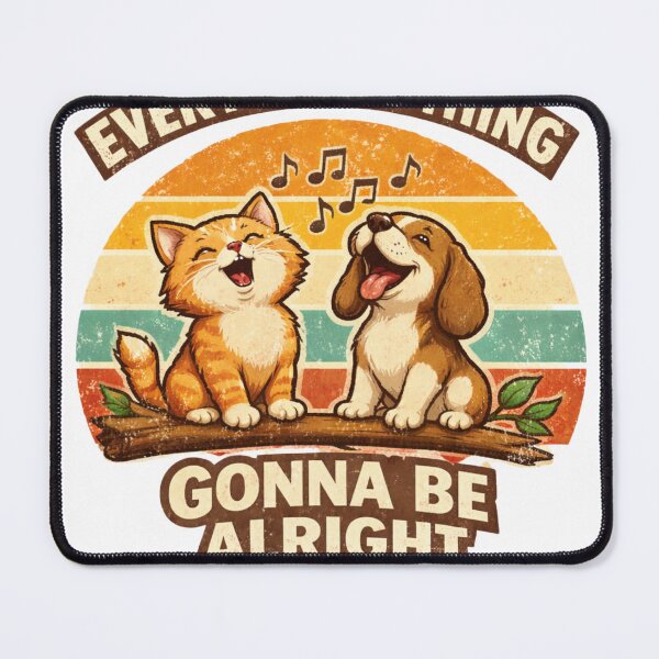 Item preview, Every Little Thing Gonna Be Alright Cute Cat Dog Singing Retro Vintage T-Shirt Design designed and sold by Amitabr14.