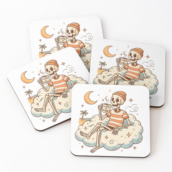 Item preview, Life Is Fine – Esqueleto Relajado con Café en la Nube designed and sold by TelaMental.