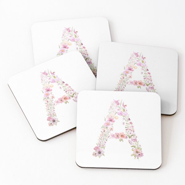 Item preview, pink flowers letter A watercolour painting  designed and sold by ColorandColor.
