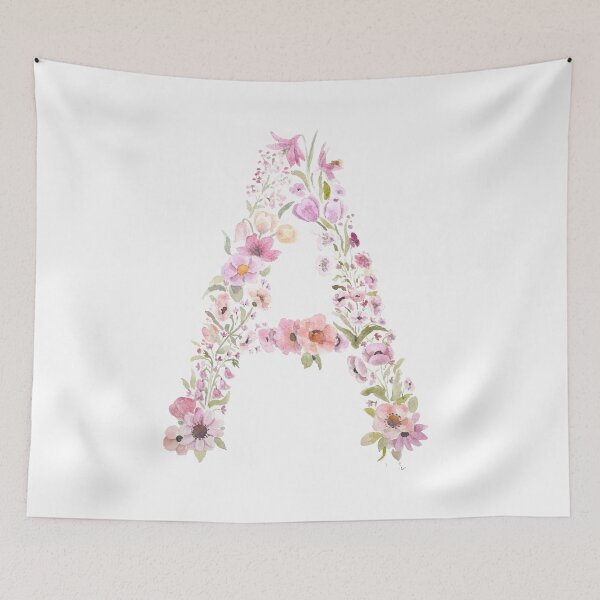 Item preview, pink flowers letter A watercolour painting  designed and sold by ColorandColor.
