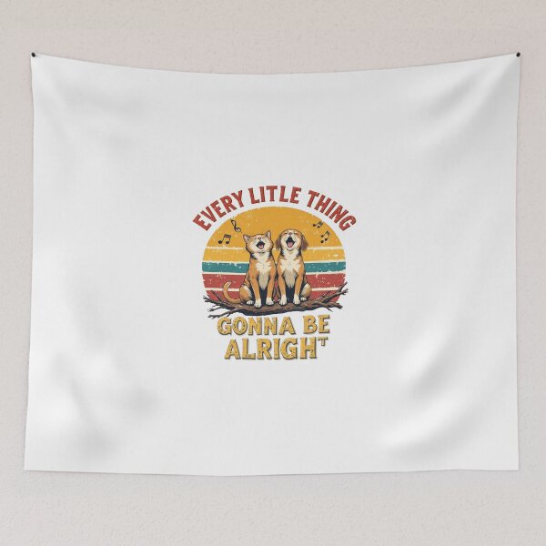 Item preview, Every Little Thing Gonna Be Alright Bold Retro Cat Dog Vintage T-Shirt Design designed and sold by Amitabr14.