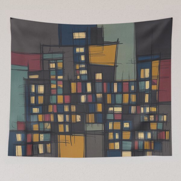 Item preview, Abstract Night City Geometry Art – Klee Inspired Modern Urban Print designed and sold by Tamas Das.