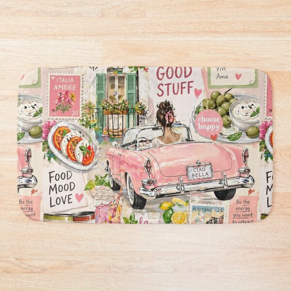 Item preview, Retro Pink Convertible Mediterranean Collage Floral Aesthetic Pattern designed and sold by Verycutethings.