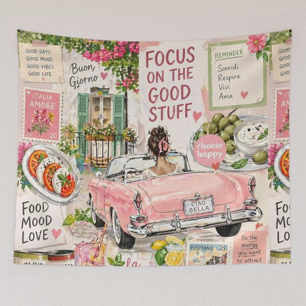 Item preview, Retro Pink Convertible Mediterranean Collage Floral Aesthetic Pattern designed and sold by Verycutethings.