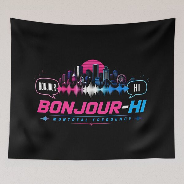 Item preview, Bonjour Hi Montreal Frequency Neon Synthwave designed and sold by Fenay Designs.