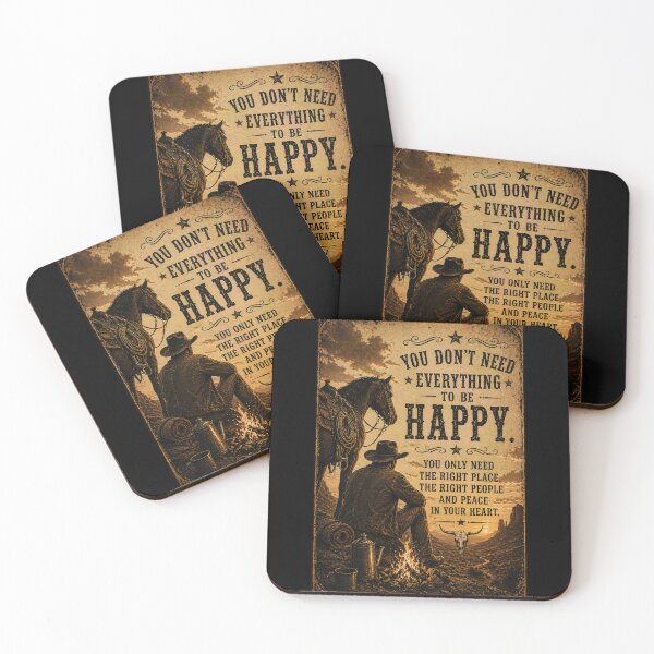 Item preview, You Don’t Need Everything to Be Happy – Vintage Cowboy Western Poster designed and sold by  QuarterHorseArt by Just my Studio.