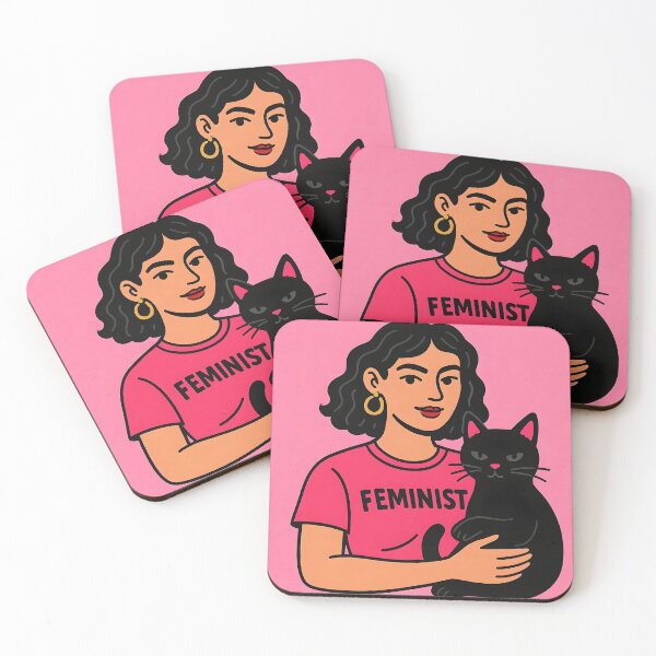 Item preview, Pro Cat Pro Choice Pro Feminist – Girl with Black Cat Pink designed and sold by EmeraldeaArt.