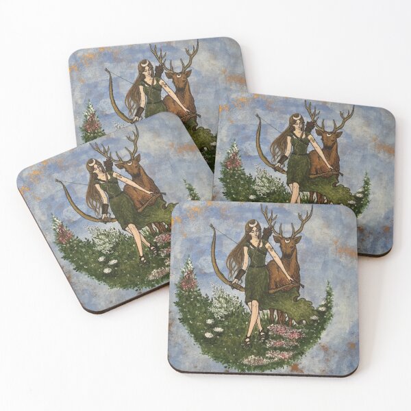 Item preview, Acrylic painting of the goddess Diana with stag and mugwort designed and sold by creaphyl28.