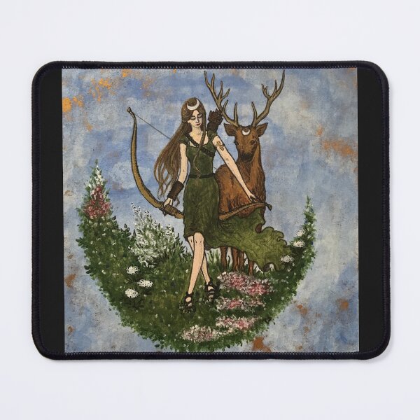 Item preview, Acrylic painting of the goddess Diana with stag and mugwort designed and sold by creaphyl28.