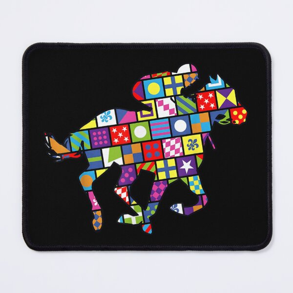 Artikelvorschau, Farbenfrohes, geometrisches, abstraktes Pferderenn-Jockey-Silhouette-Kunst-Grafikdesign entworfen und verkauft von EricCotanori.