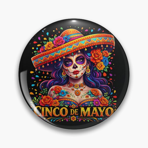Item preview, Vibrant Cinco De Mayo Sugar Skull Woman Floral Sombrero Mexican Heritage Art designed and sold by EricCotanori.