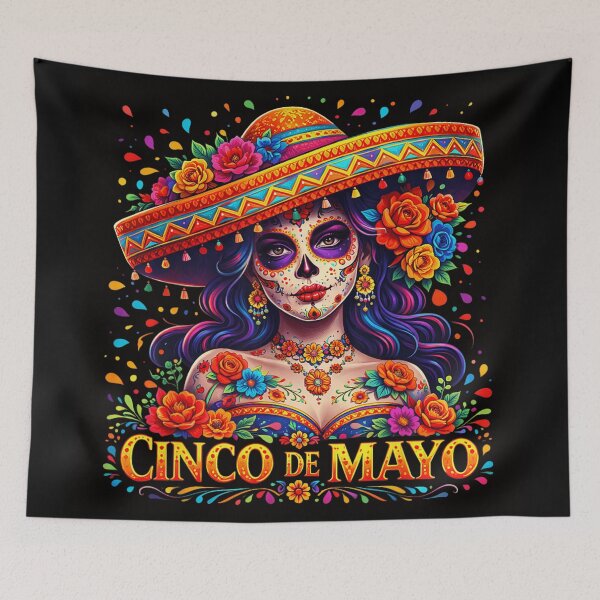 Item preview, Vibrant Cinco De Mayo Sugar Skull Woman Floral Sombrero Mexican Heritage Art designed and sold by EricCotanori.