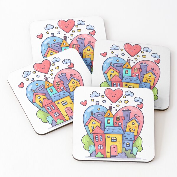 Item preview, Cute Colorful Whimsical Town with Smiling Hearts and Stars designed and sold by DesignArtist.ia.