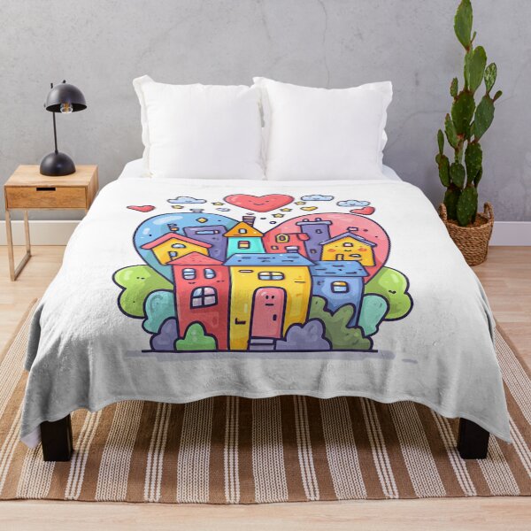 Item preview, Cute Colorful Whimsical Town with Smiling Hearts and Stars designed and sold by DesignArtist.ia.