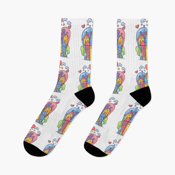 Item preview, Cute Colorful Whimsical Town with Smiling Hearts and Stars designed and sold by DesignArtist.ia.