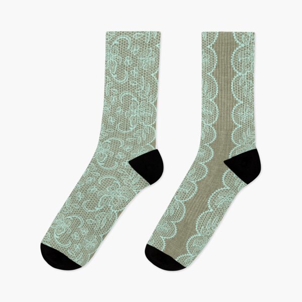Item preview, Turquoise Lace on Gray Linen Vintage Aesthetic designed and sold by GlueGunEnergy.