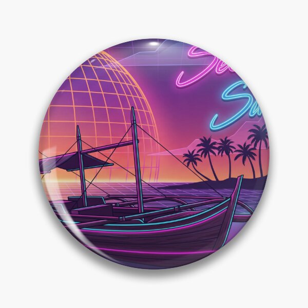 Item preview, Neon Synthwave Tropical Surf Island Outrigger designed and sold by ModMotiff.