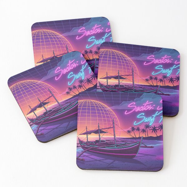 Item preview, Neon Synthwave Tropical Surf Island Outrigger designed and sold by ModMotiff.