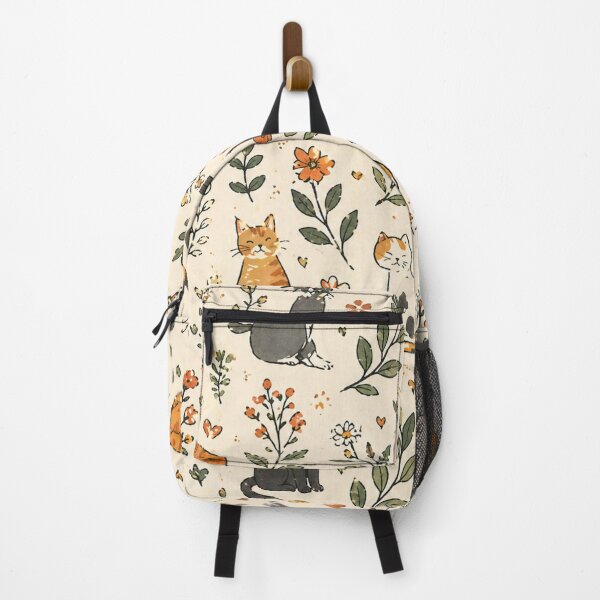 Item preview, Cute Cat Floral Pattern Backpack | Aesthetic Kitty Nature Design | Cozy Cat Lover School Bag designed and sold by IconicDesignsXd.