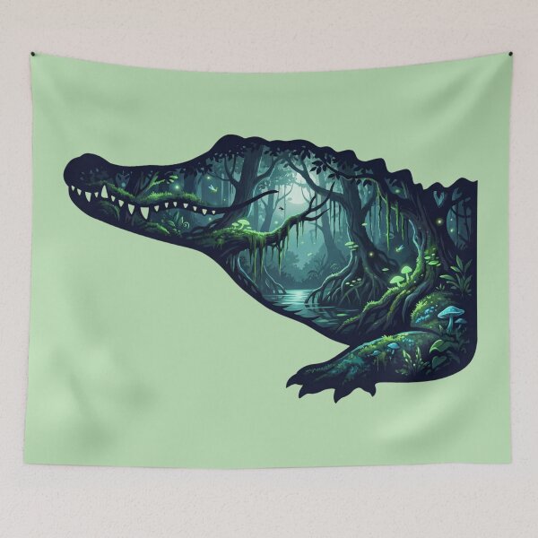 Item preview, Moody Double Exposure American Alligator Swamp Scene designed and sold by BirdsnStuff.