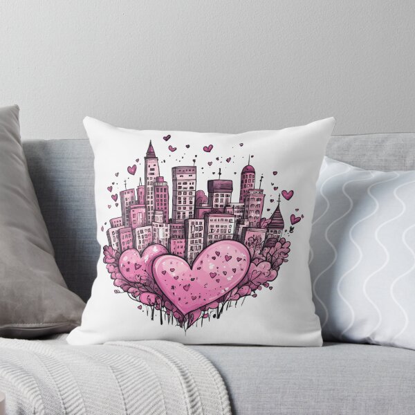 Item preview, Graffiti City Love: Pink Skyscraper Skyline with Hearts designed and sold by DesignArtist.ia.