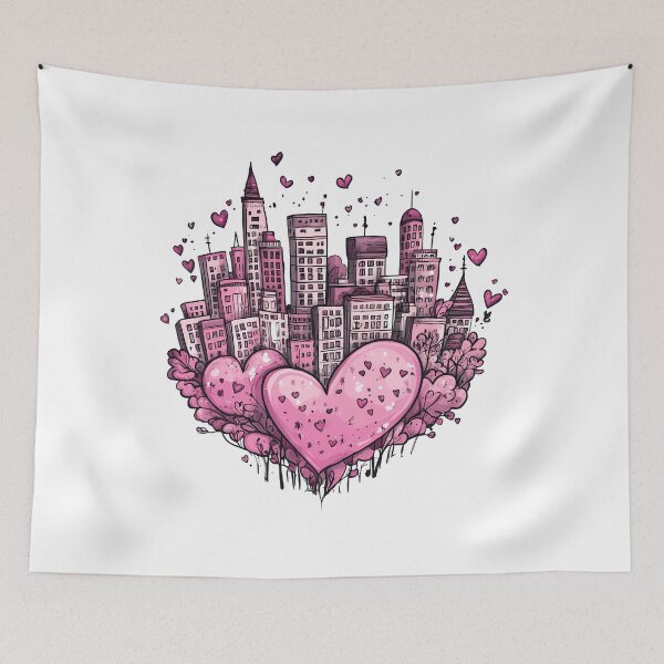Item preview, Graffiti City Love: Pink Skyscraper Skyline with Hearts designed and sold by DesignArtist.ia.