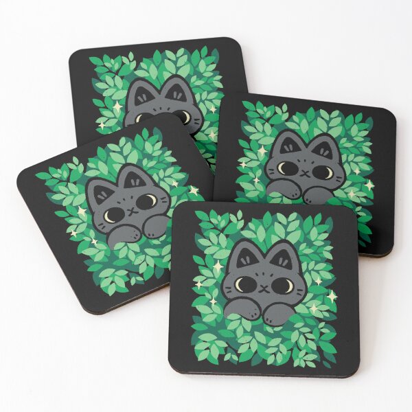 Item preview, Cute Black Cat Peeking Through Green Leaves designed and sold by xMorfina.