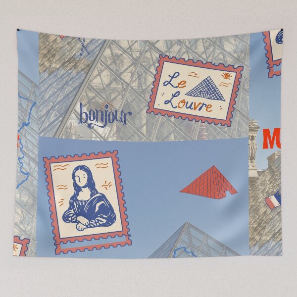 Item preview, Louvre Museum Travel Stamp Collage Design designed and sold by store52.