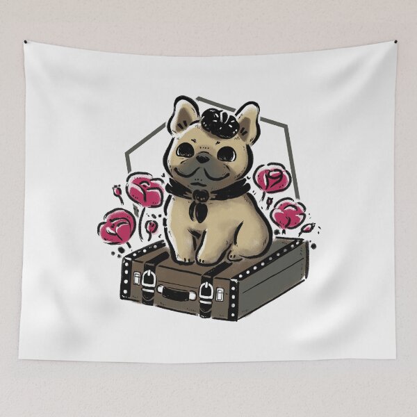 Item preview, French Bulldog on Vintage Travel Suitcase  designed and sold by xMorfina.