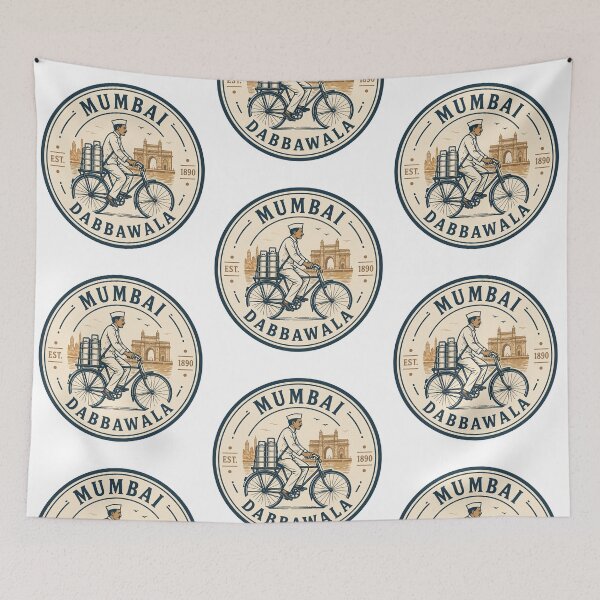 Item preview, Mumbai Dabbawala Vintage Badge – Indian Tiffin Delivery Cyclist Retro Travel Design designed and sold by Globalcitytees.