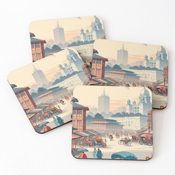 Item preview, Dhaka Bangladesh Ukiyo E Art Edo Style Rickshaw Market Wall Art designed and sold by Vandy Fullam.