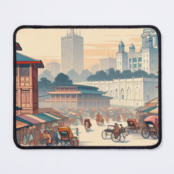 Item preview, Dhaka Bangladesh Ukiyo E Art Edo Style Rickshaw Market Wall Art designed and sold by Vandy Fullam.